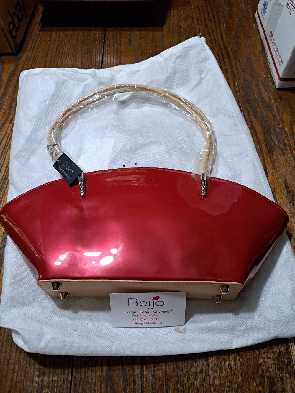 New Beijo Over the Moon Red Berry Tan Purse Handbag Shoulder Bag Pocket Book